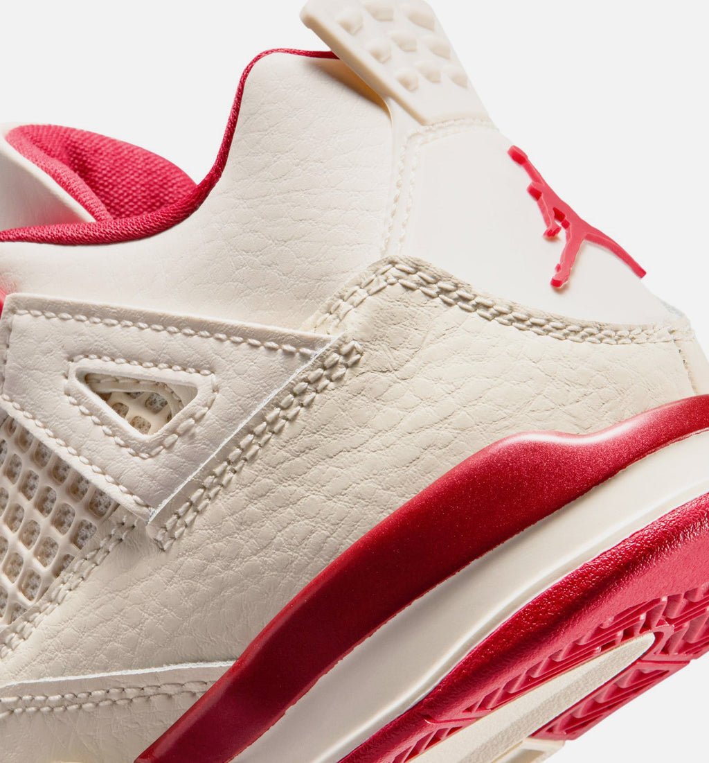 Air Jordan 4 Retro Valentine's Day Preschool Lifestyle Shoe - Pale Ivory/Sierra Red/Tough Red