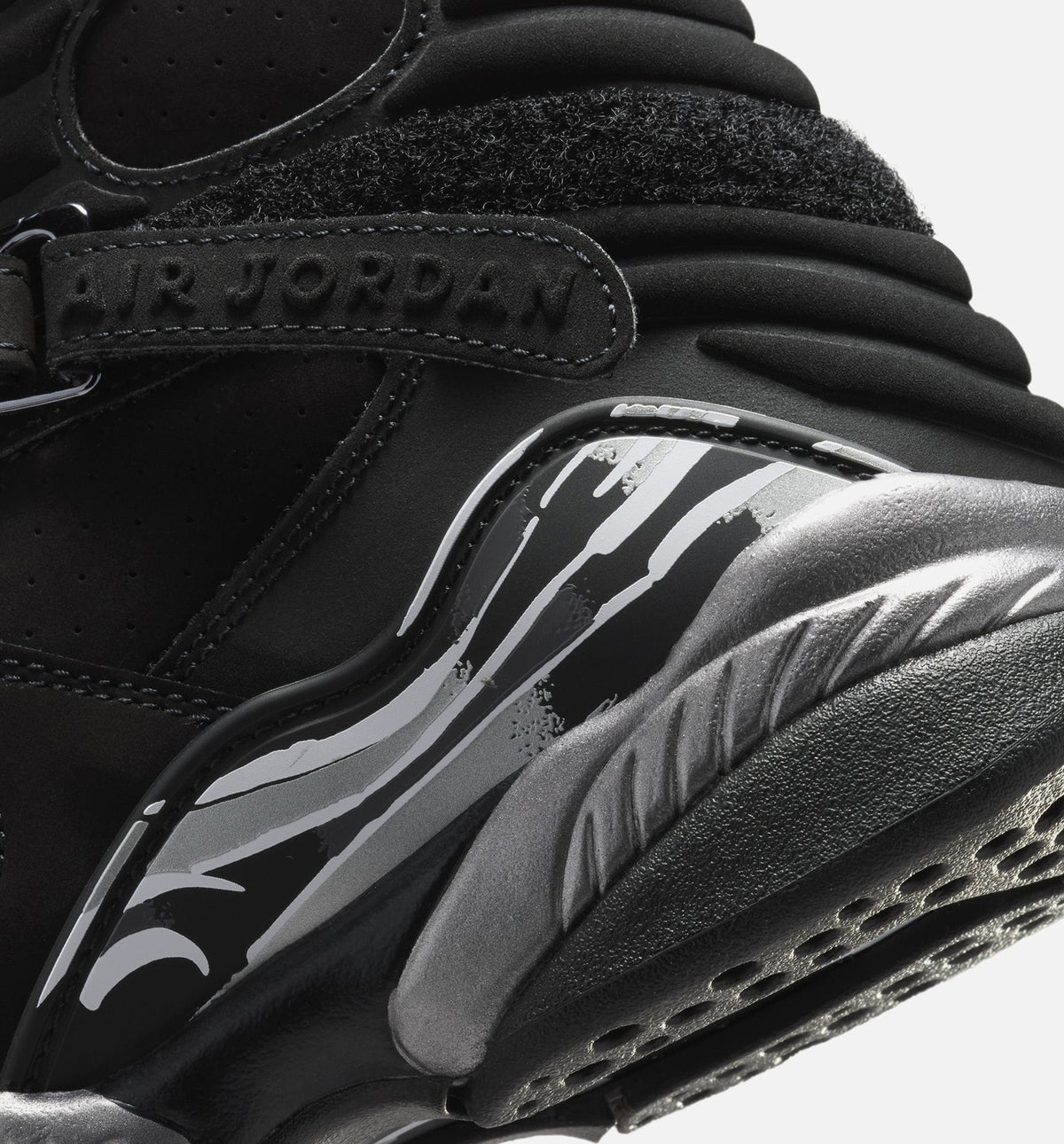 Air Jordan 8 Retro Chrome Black and Light Graphite Grade School Lifestyle Shoe - Black/White/Light Graphite