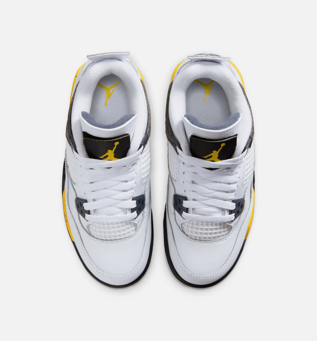 Air Jordan 4 Retro Rare Air Tour Yellow Grade School Lifestyle Shoe - White/Dark Blue Grey/Black/Tour Yellow