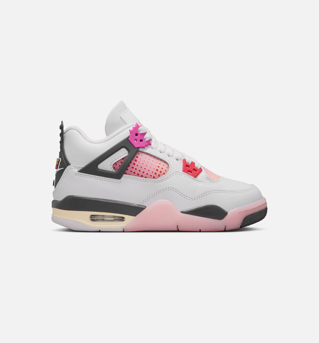 Air Jordan 4 Retro Comic Grade School Shoe - Off-White/Fire Pink/Anthracite