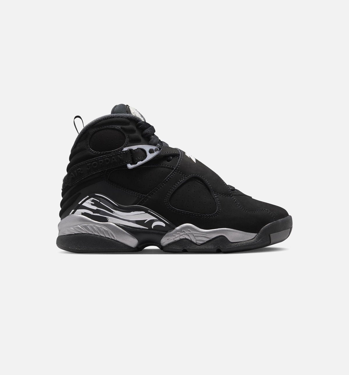 Air Jordan 8 Retro Chrome Black and Light Graphite Grade School Lifestyle Shoe - Black/White/Light Graphite