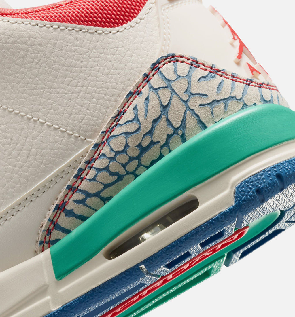 Air Jordan 3 Retro Play Your Way Grade School Shoe - Chalk/Track Red/True Blue/Kinetic Green