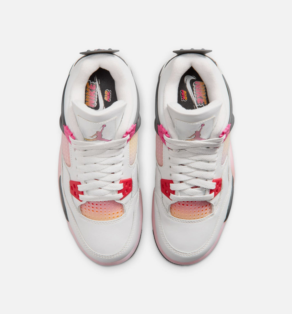 Air Jordan 4 Retro Comic Grade School Shoe - Off-White/Fire Pink/Anthracite