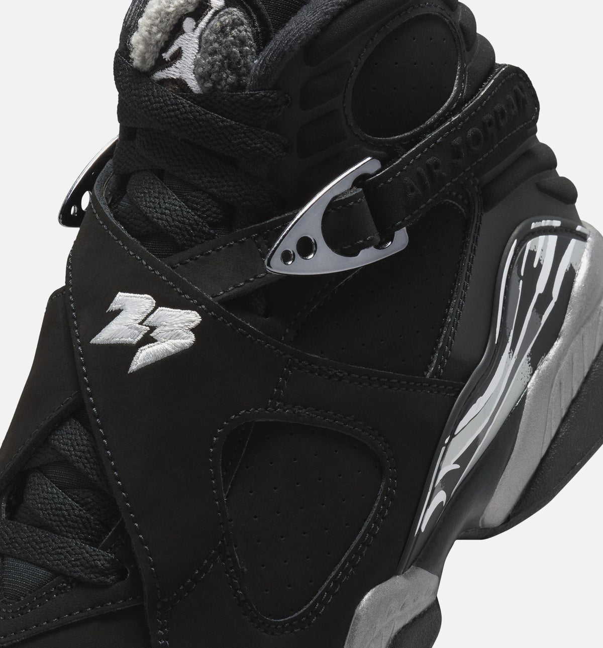 Air Jordan 8 Retro Chrome Black and Light Graphite Grade School Lifestyle Shoe - Black/White/Light Graphite