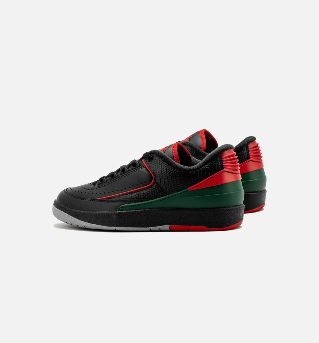 Air Jordan 2 Retro Low Christmas Grade School Shoes - Black/Fire Red/Cement Grey