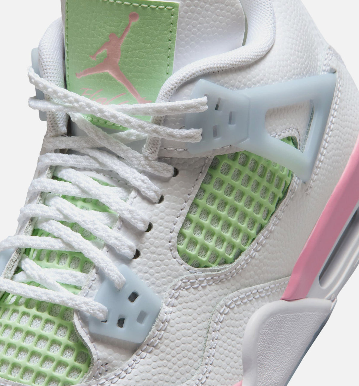 Air Jordan 4 Retro Medium Soft Pink Grade School Lifestyle Shoe - White/Medium Soft Pink/Half Blue