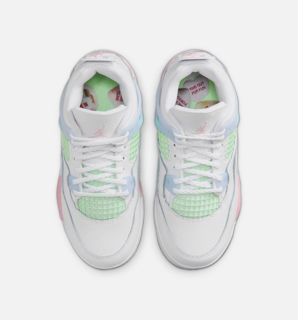 Air Jordan 4 Retro Medium Soft Pink Preschool Lifestyle Shoe - White/Medium Soft Pink/Half Blue