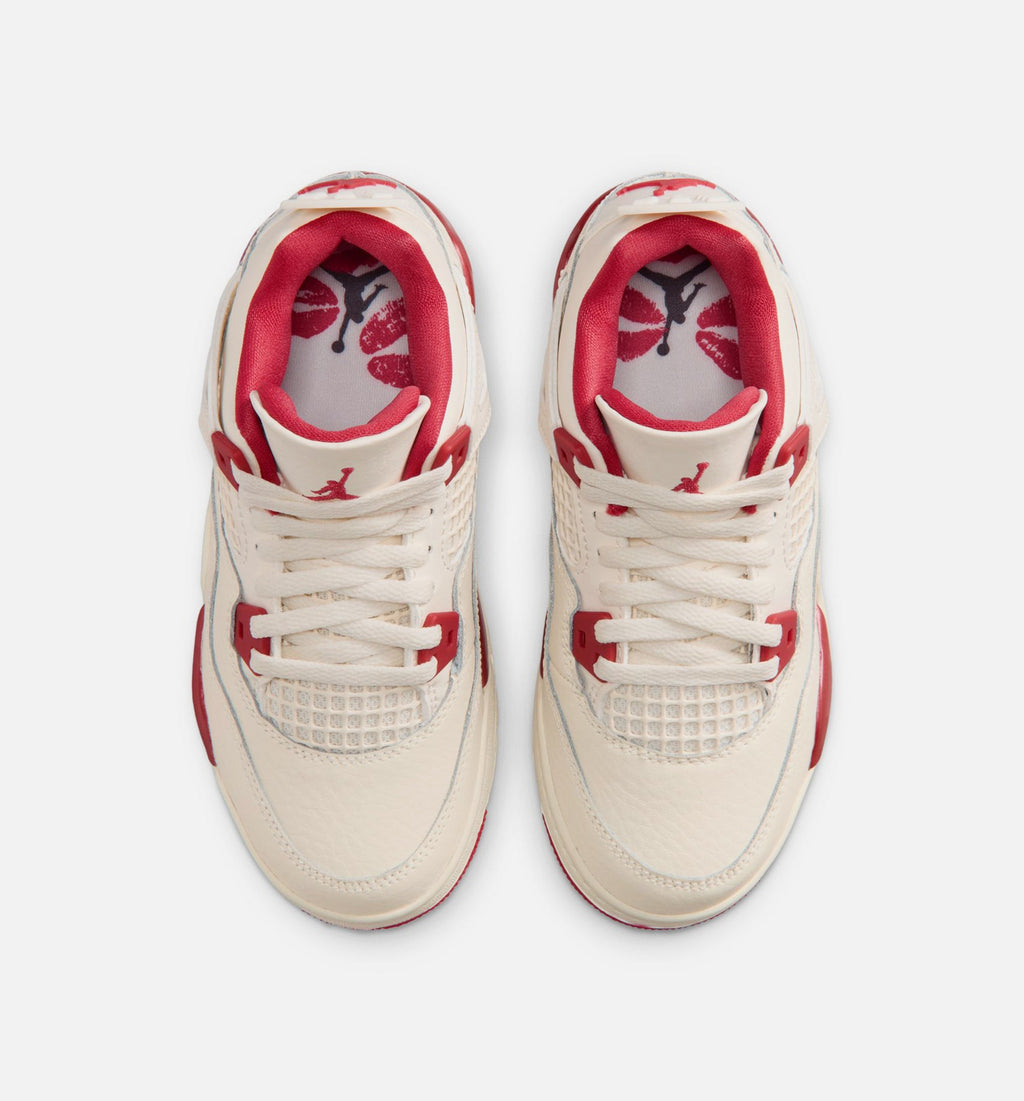 Air Jordan 4 Retro Valentine's Day Preschool Lifestyle Shoe - Pale Ivory/Sierra Red/Tough Red