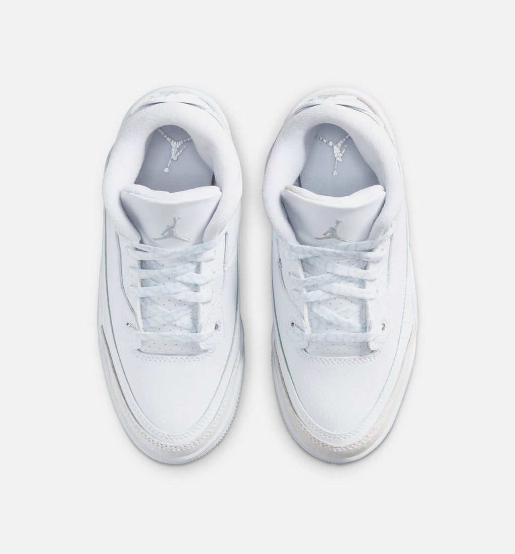 Air Jordan 3 Retro White & Metallic Silver Preschool Shoe - White/Metallic Silver